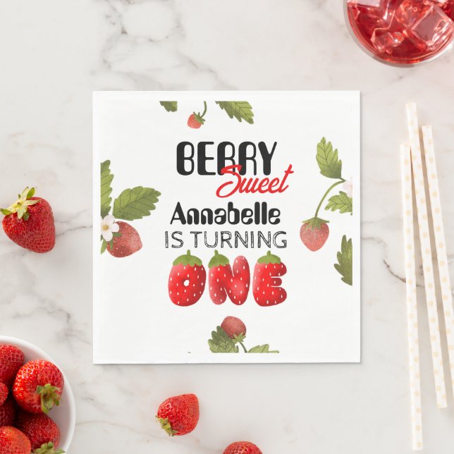 Strawberry First Birthday  Napkin (Insitu)