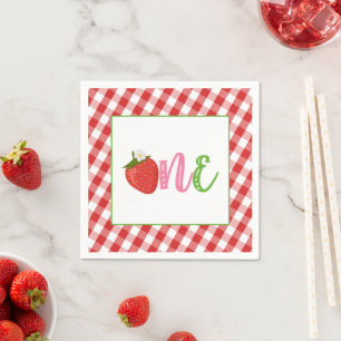 Strawberry First Birthday Napkin - ONE