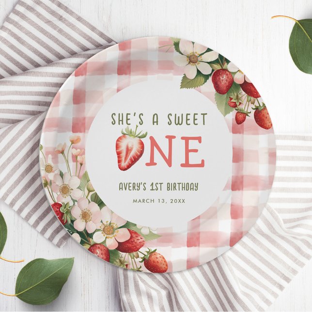 Strawberry First Birthday Party Berry Paper Plate (Creator Uploaded)