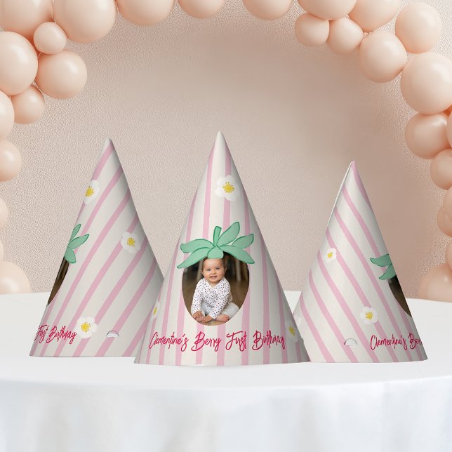 Strawberry First Birthday Party Hat with Photo (Creator Uploaded)