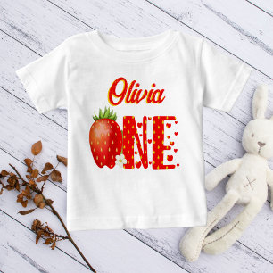 Strawberry first birthday personalized name baby T-Shirt