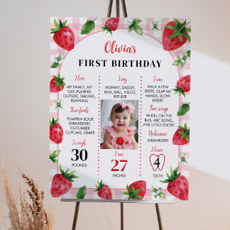 Strawberry First Birthday Photo Milestone Sign