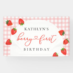 Strawberry First Birthday Pink Berry 1st Banner