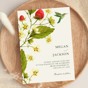 Strawberry Floral branch minimalist wedding  Invitation