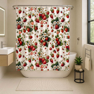 Strawberry Floral Cottagecore Shower Curtain
