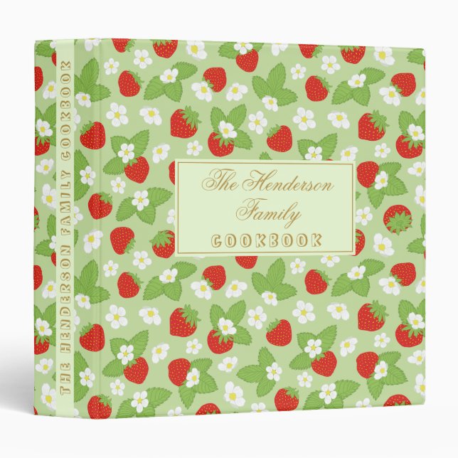 Strawberry Floral Family Cookbook Recipe Binder (Front/Spine)