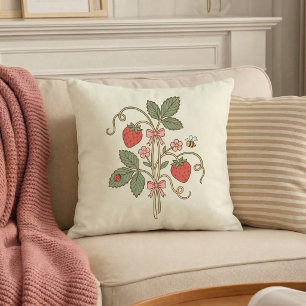Strawberry Floral Garden Throw Pillow