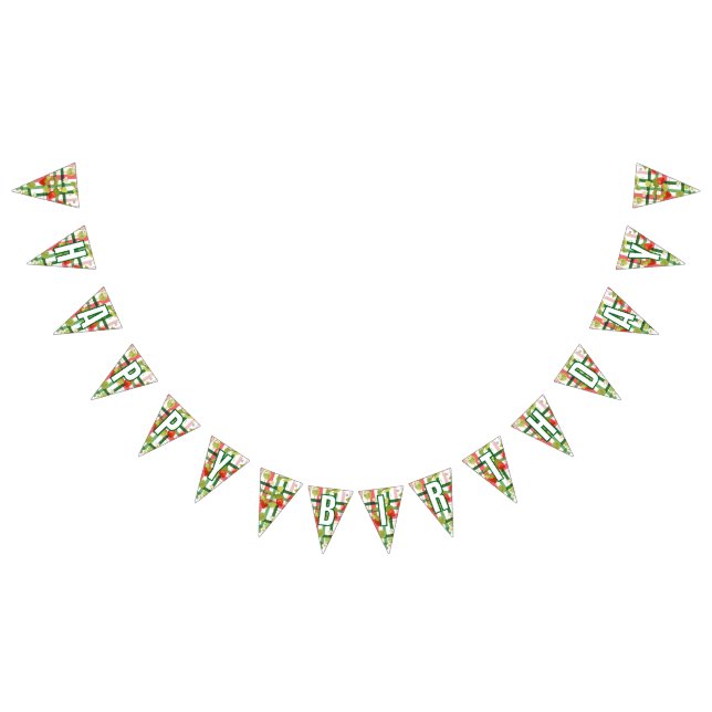 Strawberry Floral Happy Birthday bunting banner (All)