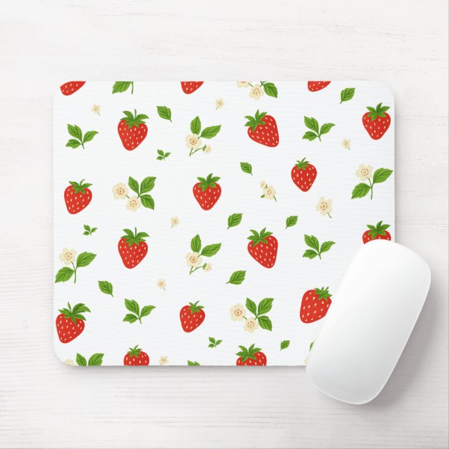Strawberry floral pattern mouse pad, cute watercol mouse pad (With Mouse)