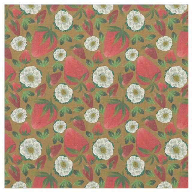 Strawberry Floral Vintage Pattern Fabric (Close Up)