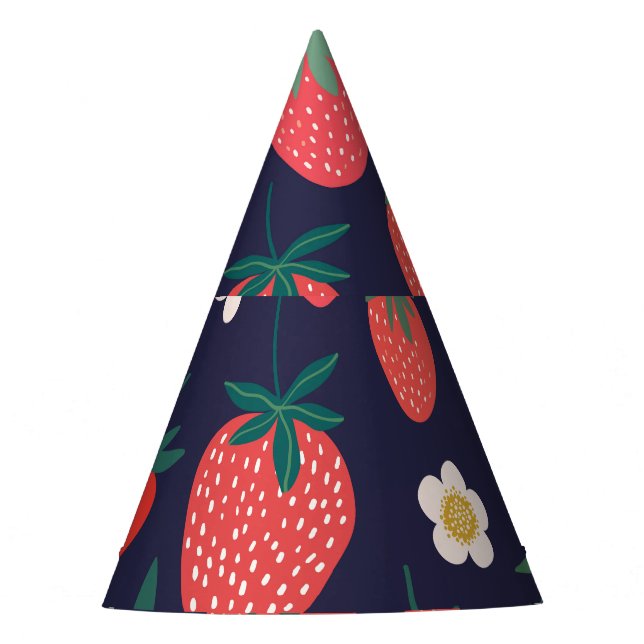 Strawberry Flowers & Fruits: Decorative Pattern Party Hat (Front)