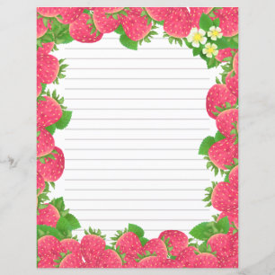 Strawberry Flowers Lined Stationery Paper