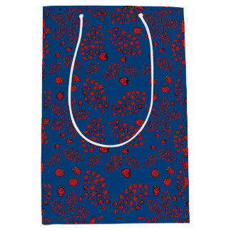 strawberry flowers on blue  medium gift bag