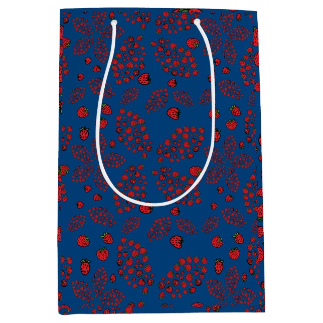 strawberry flowers on blue  medium gift bag (Front)