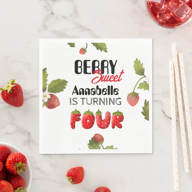 Strawberry Fourth Birthday Napkin (Insitu)