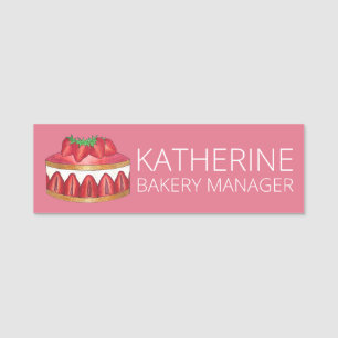 Strawberry Fraisier Cake Café Pastry Chef Bakery Name Tag