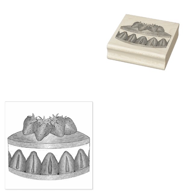 Strawberry Fraisier Cake French Pastry Chef Bakery Rubber Stamp (Stamped)