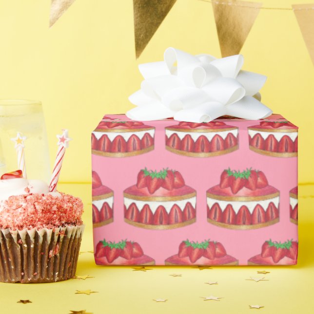 Strawberry Fraisier Cake French Pastry Chef Bakery Wrapping Paper (Birthday Party)