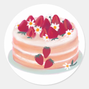 Strawberry Fruit Cake and Daisy Flowers Classic Round Sticker