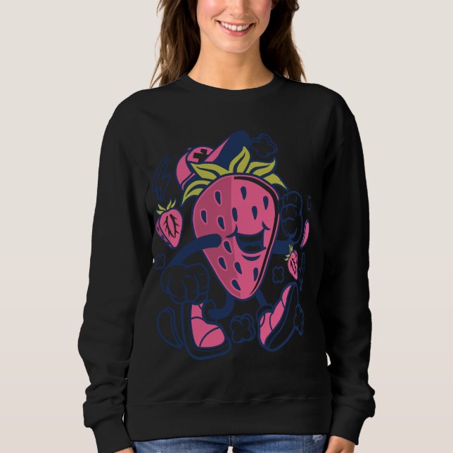 Strawberry Fruit Cartoon Character Funny Sweatshirt (Front)