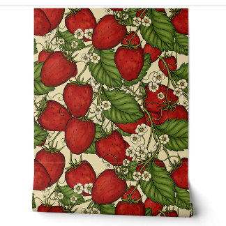 Strawberry Fruit Forest -Vintage Botanical Kitchen Wallpaper