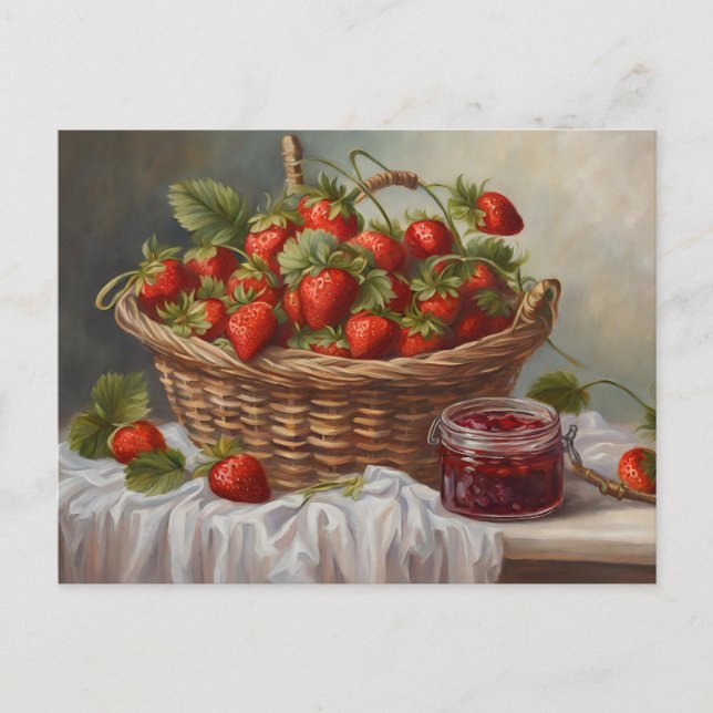 Strawberry Fruit in a Basket and Strawberry Jam  Postcard (Front)