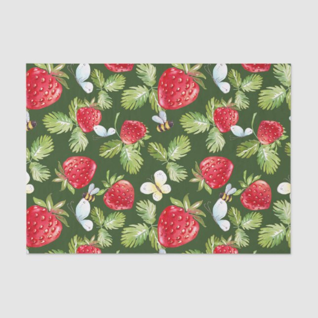 Strawberry Fruit, Leaves and Honey Bees Tissue Paper (Front)