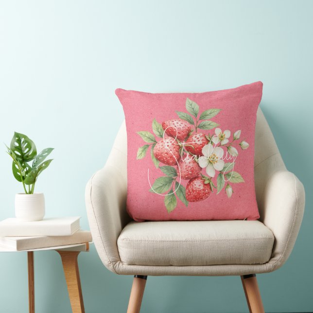 Strawberry Fruit on Red Throw Pillow (Chair)