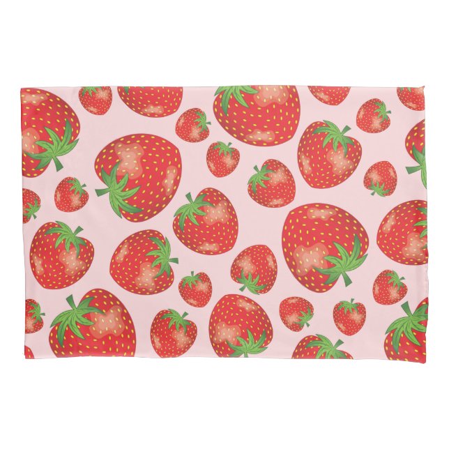 Strawberry Fruit Pattern Illustration On Pink Pillowcase (Front-Left)