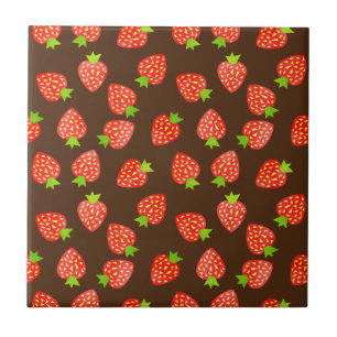 Strawberry Fruit Pattern Pretty Brown or Custom Tile