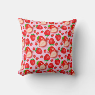 Strawberry Fruits on Pink Pattern Design Throw Pillow