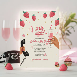 Strawberry Galentine's Girls Night Party Invitation