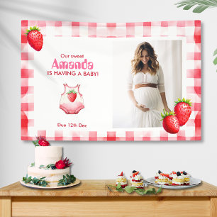 Strawberry Gingham Baby Shower Having Baby Shower Banner