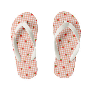 Strawberry & Gingham Check (Salmon Pink) Beach San Kid's Flip Flops