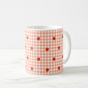 Strawberry & Gingham Check (Salmon Pink) Coffee Mug
