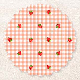 Strawberry & Gingham Check (Salmon Pink) Paper Coaster