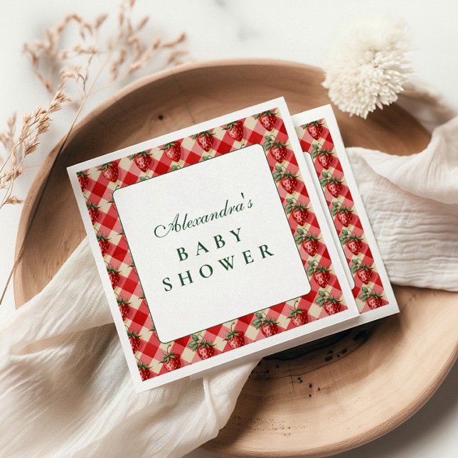 Strawberry Gingham Cottage Baby Shower Napkin (Creator Uploaded)