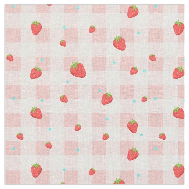 Strawberry Gingham Fabric (Close Up)