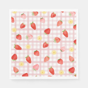 Strawberry Gingham Paper Napkins