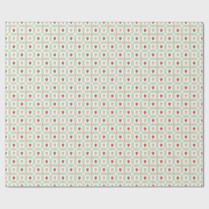 Strawberry Gingham Pastel Green 1st Birthday Wrapping Paper