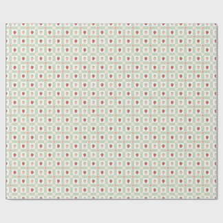 Strawberry Gingham Pastel Green 1st Birthday Wrapping Paper