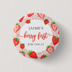 Strawberry Girl 1st Birthday Berry First Birthday 1 Inch Round Button