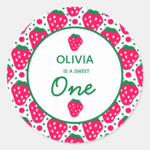 Strawberry Girl 1st Birthday Party  Classic Round Sticker