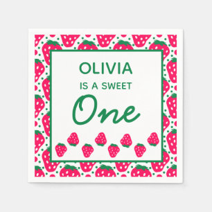 Strawberry Girl 1st Birthday Party Napkins