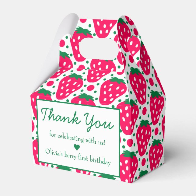 Strawberry Girl 1st Birthday Party Thank You  Favor Box (Front Side)