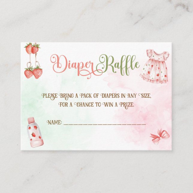 Strawberry Girl Baby Shower Diaper Raffle Enclosure Card (Front)