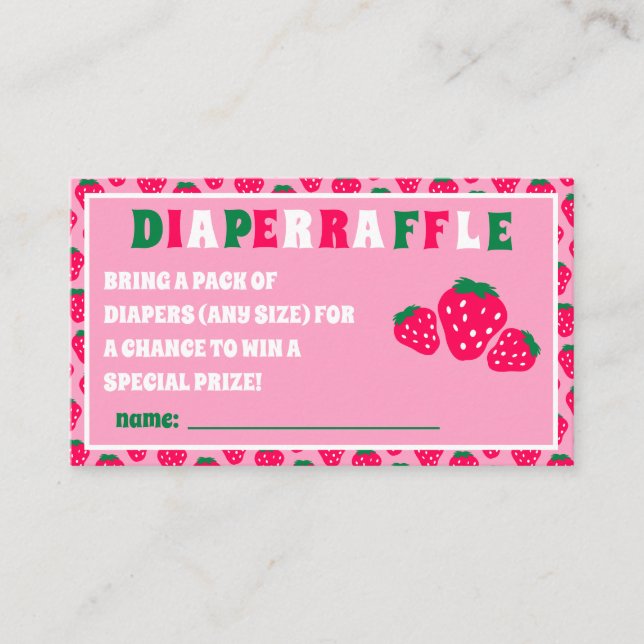Strawberry Girl Baby Shower Diaper Raffle Ticket Enclosure Card (Front)