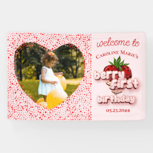 Strawberry Girl Berry First 1st Birthday Photo Banner