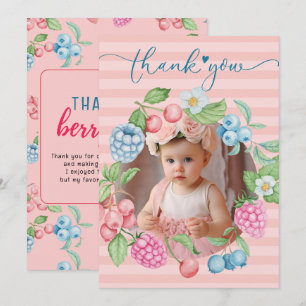 Strawberry Girl Birthday Berry Much Photo Thank Yo You Card