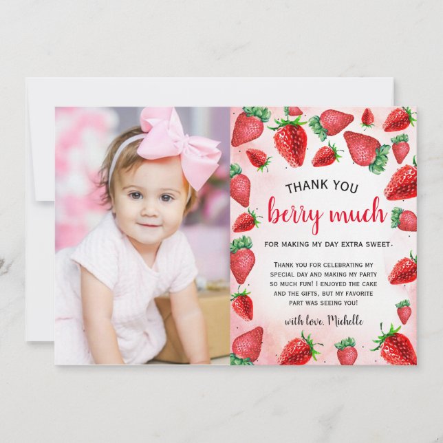 Strawberry Girl Birthday Berry Much Thank You Card (Front)